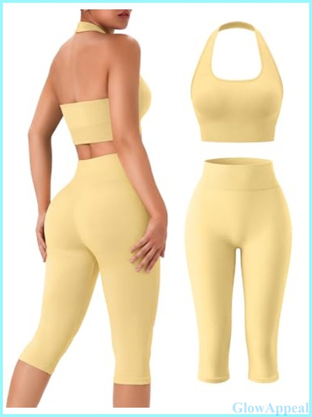 Seamless Halter Sports Bra and Capri Leggings Workout Set